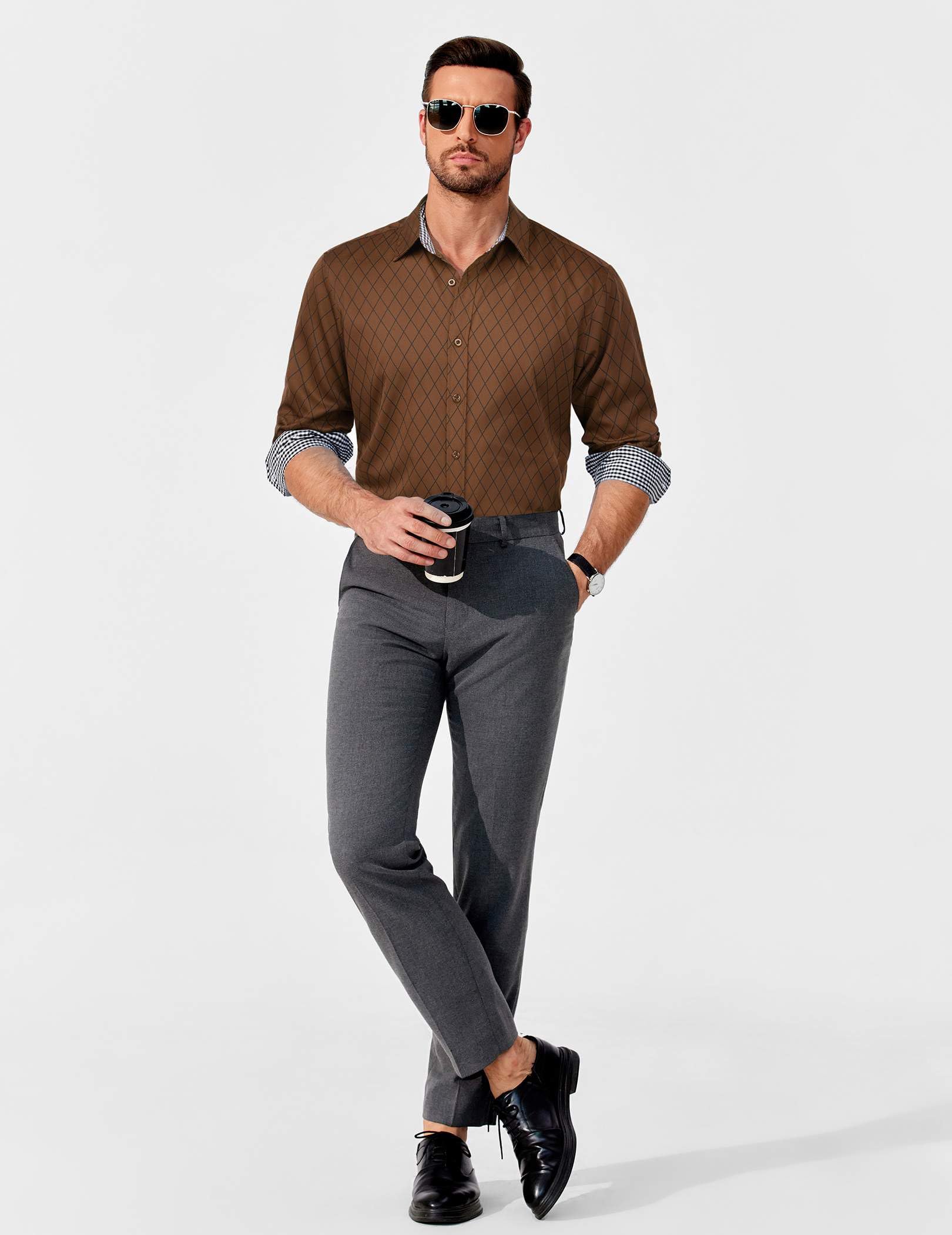 Buy COOFANDY Mens Business Dress Shirt Long Sleeve Regular Fit