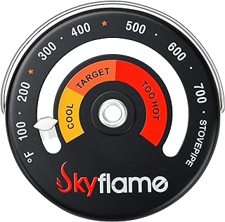 Skyflame Wood Stove Thermometer, Magnetic Chimney Flue Pipe Meter with Large Dial for Keeping Your Stoves from Overheat by Wood/Gas/Pellet