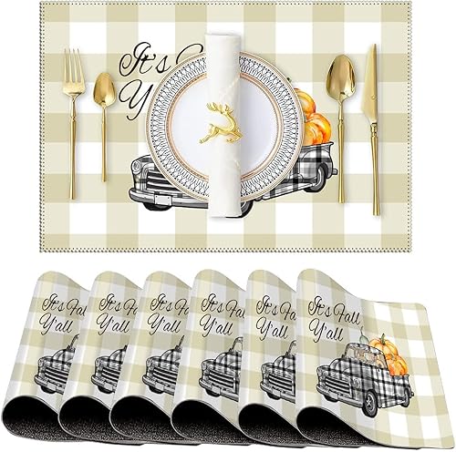 Vista 45 de Stylish Table Place Mats It's Fall Y'all Pumpkins Give Thanks Cloth Placemats Reversible Non-Slip Kitchen Table Place Mats for Restaurant