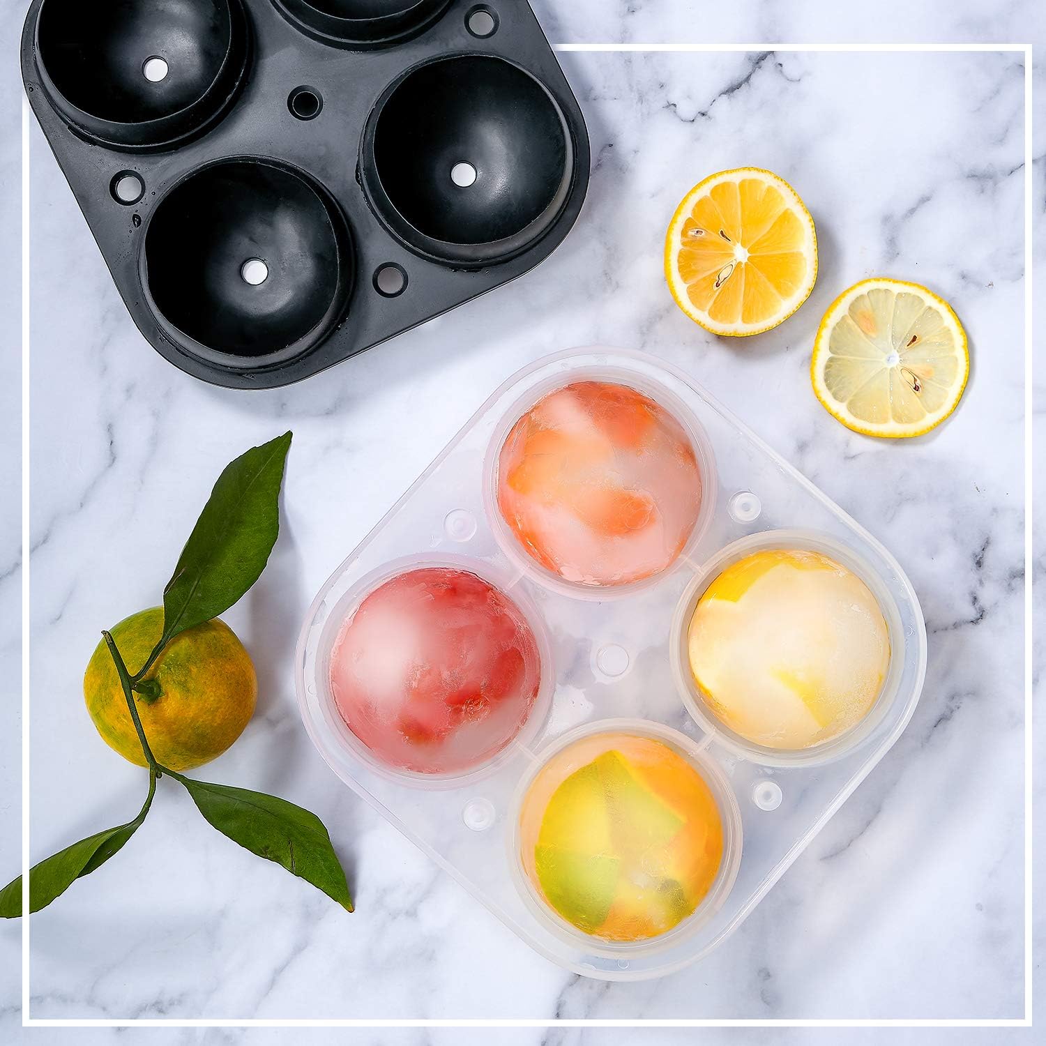 Ice Cube Trays, Silicone Easy-Release and Flexible Ice Trays with Spill-Resistant Removable Lid Whiskey Ice Tray Ice Ball Maker Sphere Ice Mold