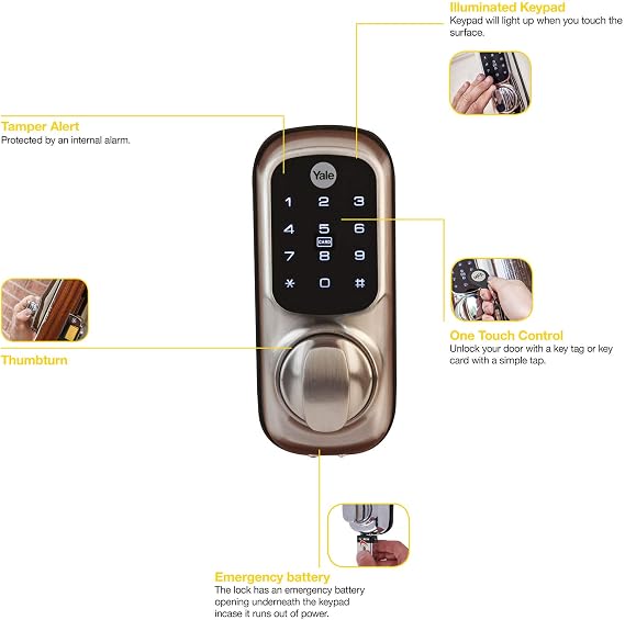 Yale Keyless Connected Ready Smart Door Lock, Smart Living YD-01-CON-NOMOD-SN, Touch Keypad, Pin Code Access Lock, Thumbturn Operation, Nightlatch Satin Nickel [Energy Class A+]