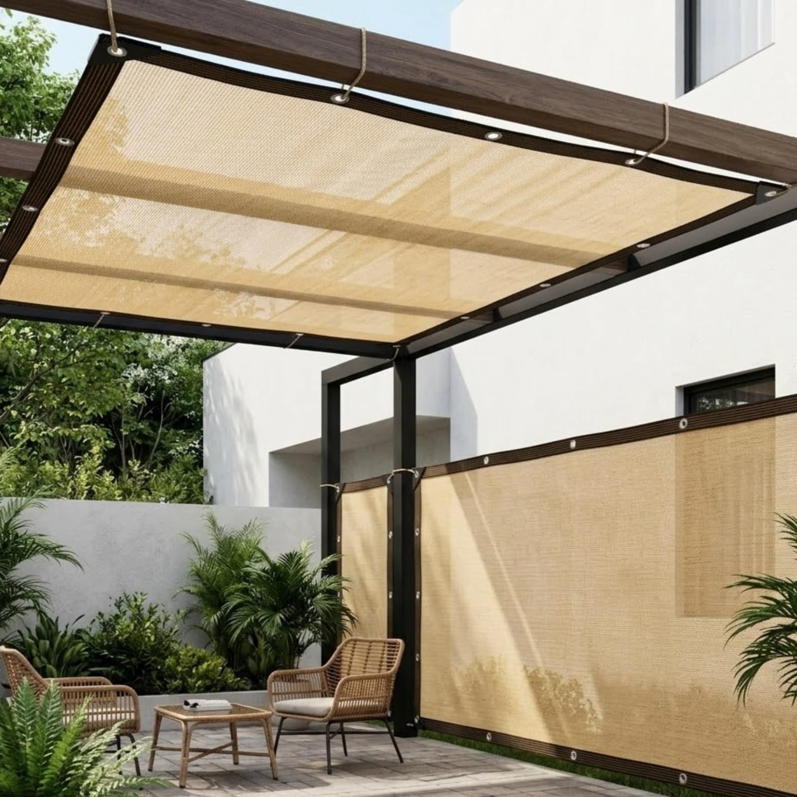 Malla de sombreo beige 2.5x3.0m con ojales para toldos exterior terraza