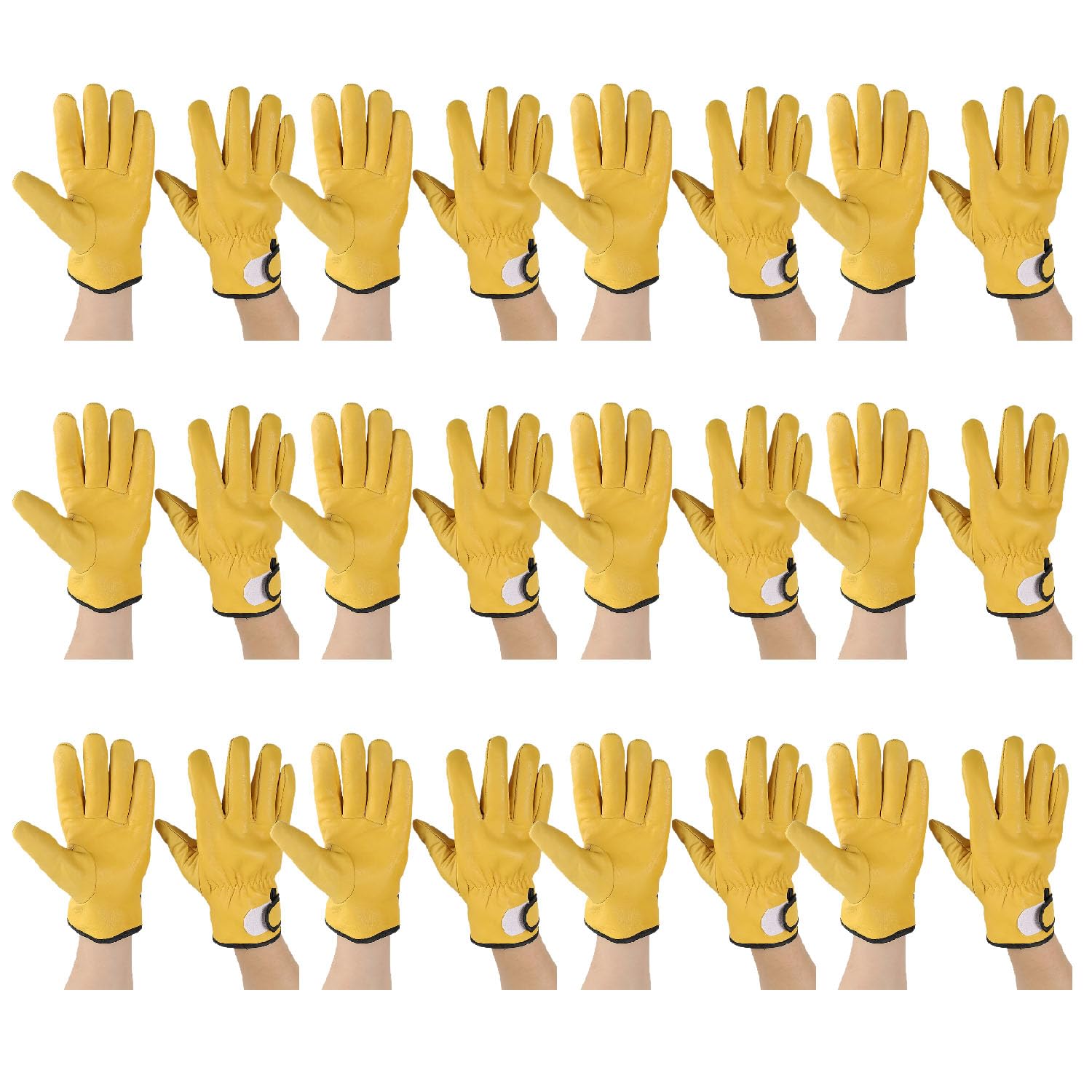 Golden Yellow Sheepskin Driver Gloves with Terry Lining and Velcro Closure 12 Pairs - One Size Fits Most