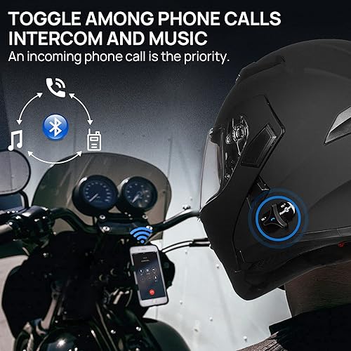 Miniatura 4 de ILM - Casco de motocicleta Bluetooth, modular, abatible, de cara completa, doble visera, MP3, intercomunicador, radio FM, aprobación DOT, modelo