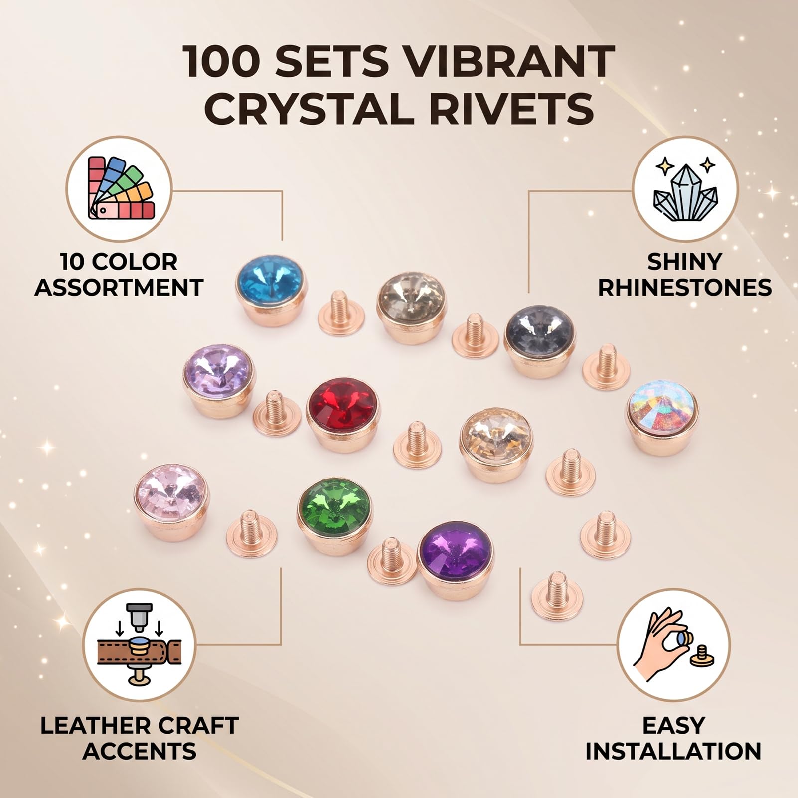 Remaches de Cristal para Manualidades, Postes de Tornillos de