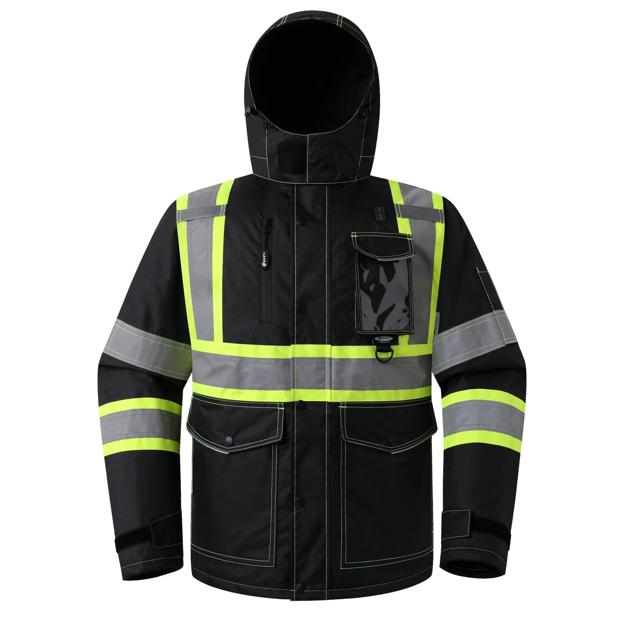 JKSafety Hi Vis Safety Jackets for Men High Visibility Bomber Jackets with Detachable Hood Meet ANSI Standard (BJ480)