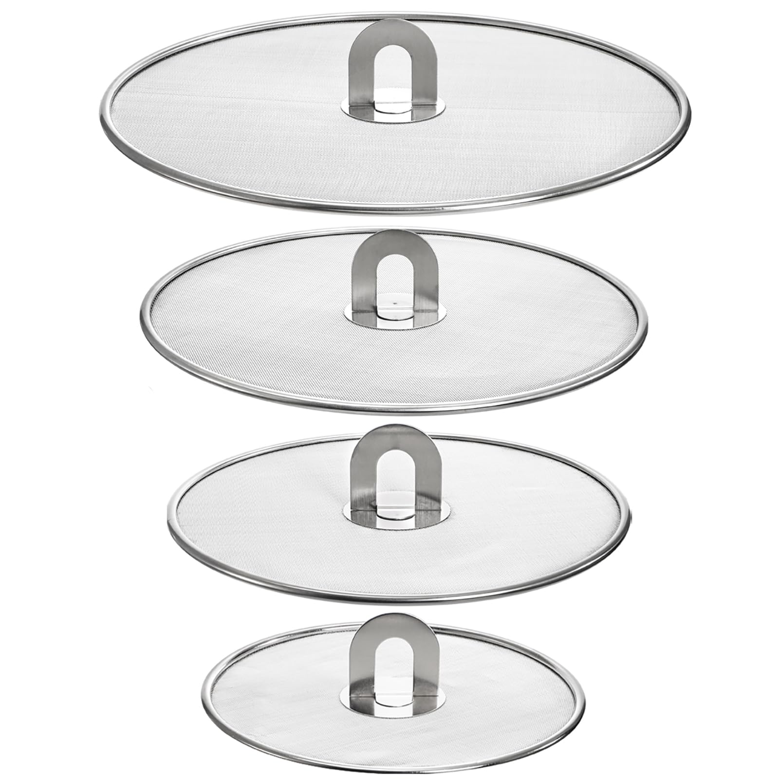 Nicunom 4 Pack Splatter Screen for Frying Pan, 13", 11.5", 10", 8" Stainless Steel Grease Splatter Guard with Fold Flat Knob, Kitchen Oil Splatter Guard Set for Safe Cooking