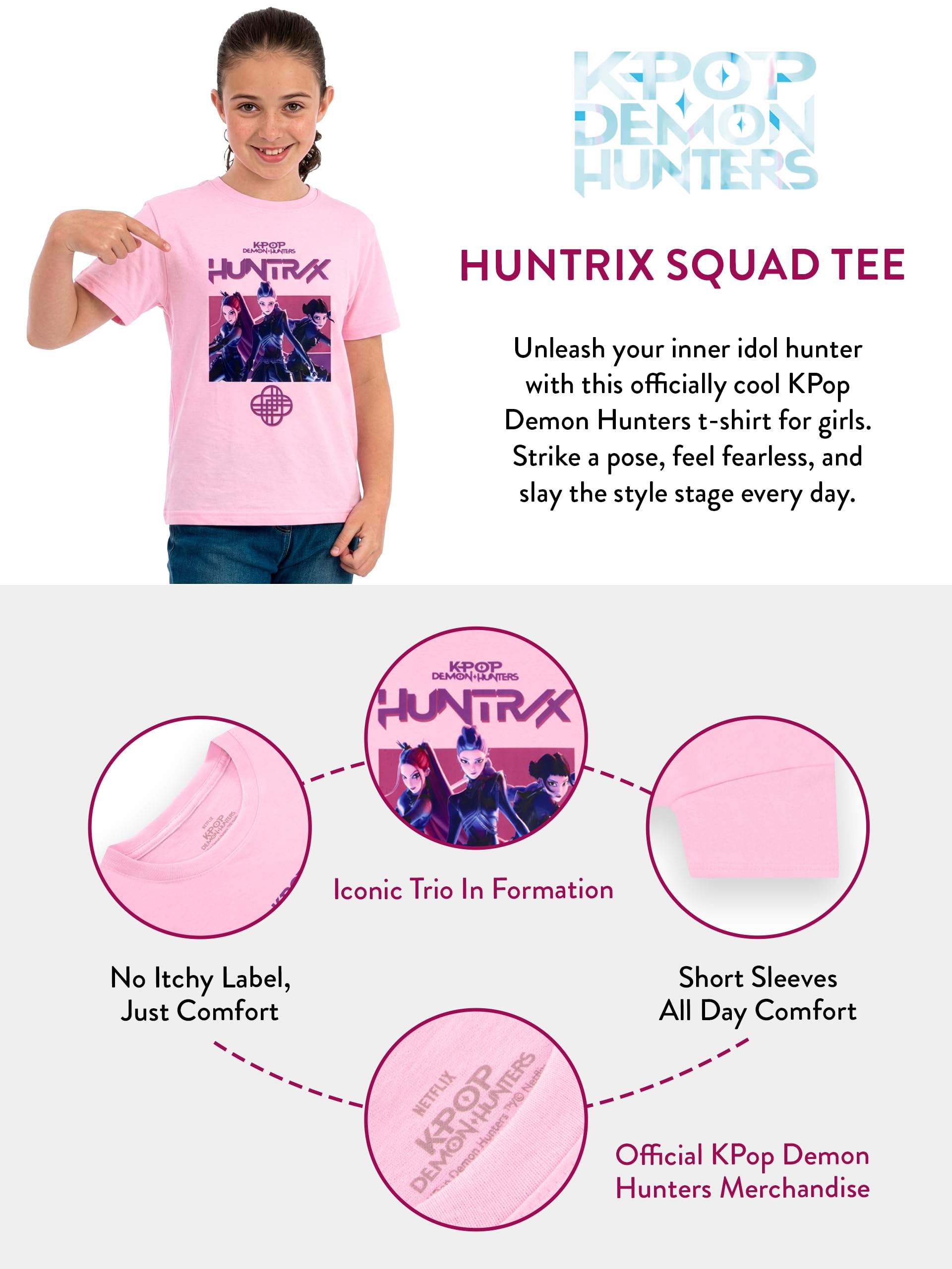 KPop Demon Hunters T-Shirt Enfant, Huntrix T Shirt Fille, Kpop Vetement Fille, Chemise Ete Filles A Manches Courtes