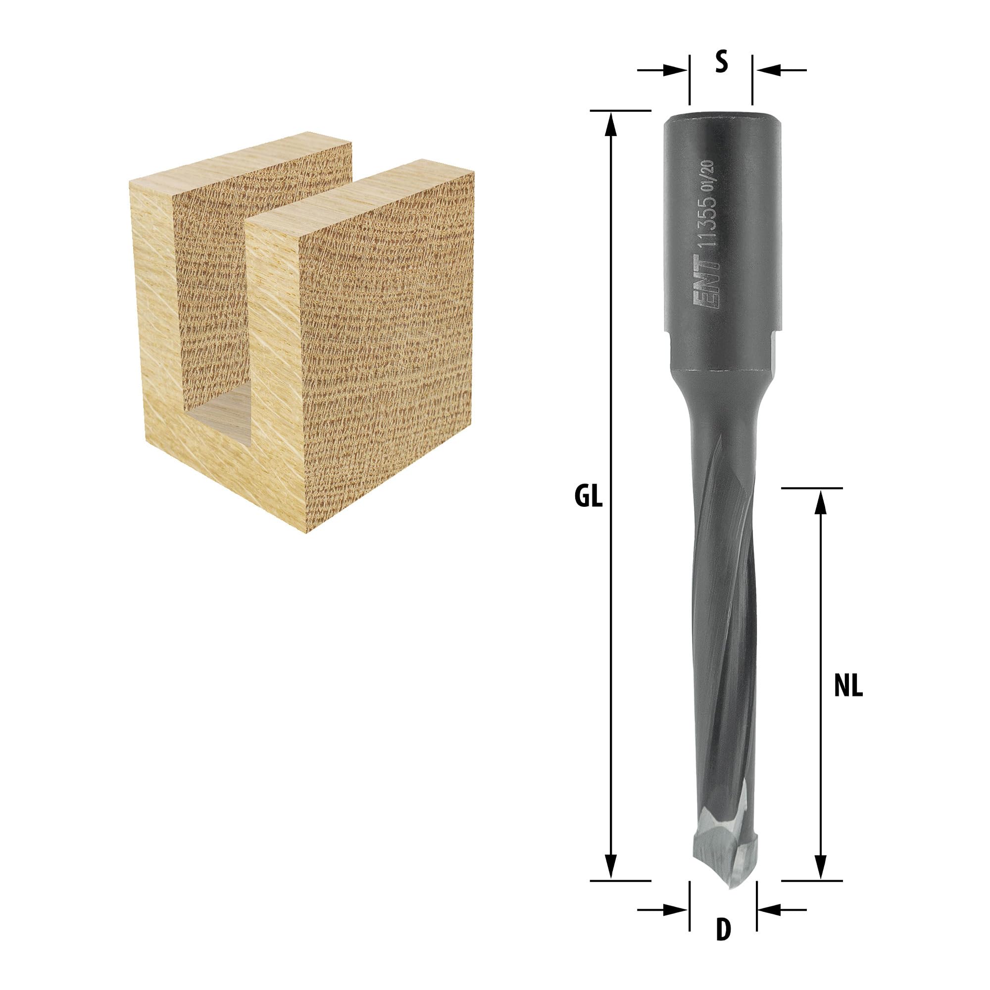 ENT 11355 Fraise à rainurer, diamètre (D) 8 mm, NL 50 mm, GL 90 mm pour Festool Domino DF700 avec logement M8x1 mm, en carbure de tungstène