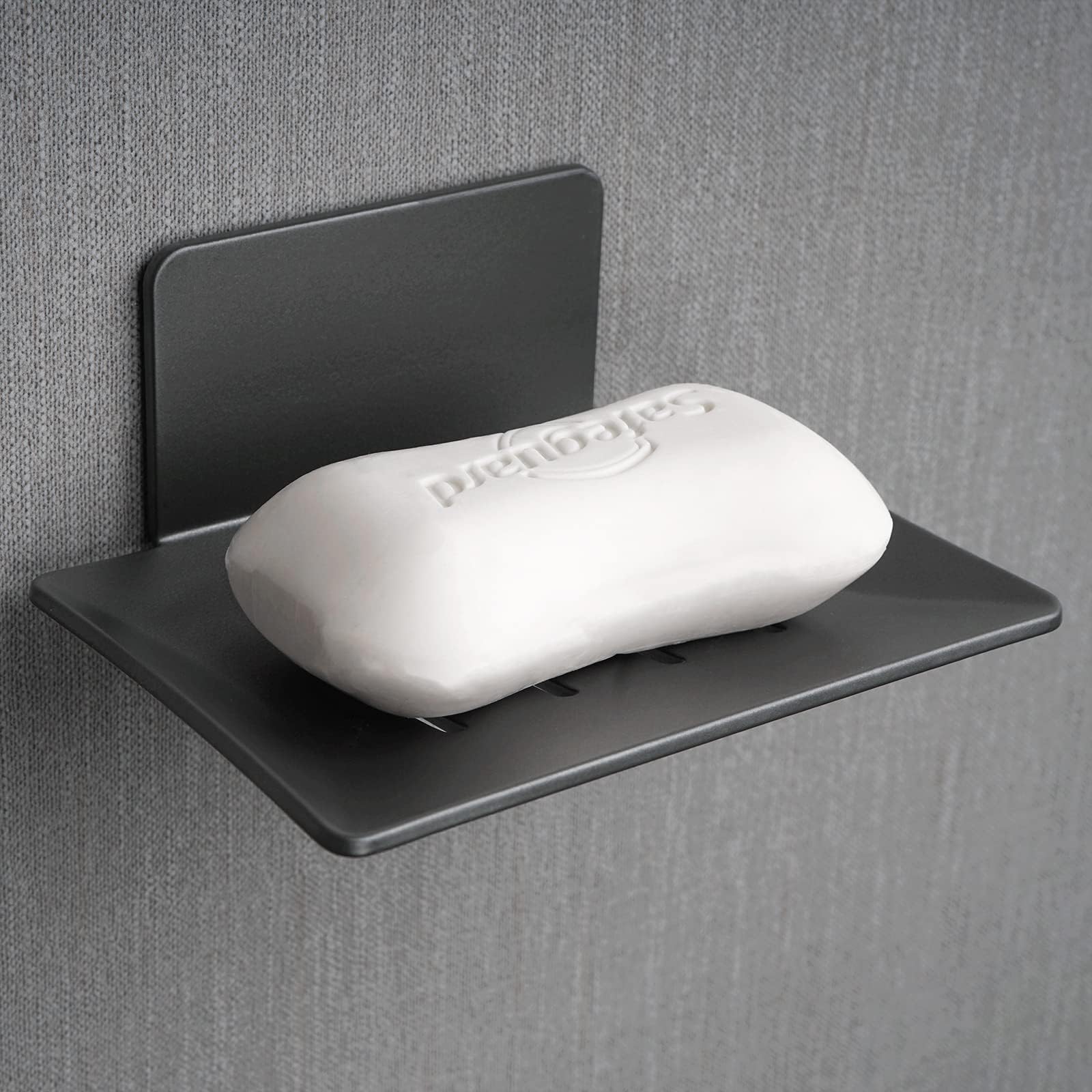 Soap Dishes for Bathroom, Bar Soap Holder with Self Draining Tray, Soap Tray for Shower Wall, 4 Slot Self-Adhesive Soap Container (Gun Grey)