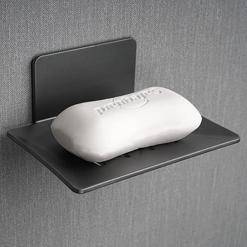 Miniatura 18 de Paquete de 2 soportes de jabón para pared de ducha, jabonera autoadhesiva de 5 ranuras para ducha, soporte de jabón de ducha montado en la pared,