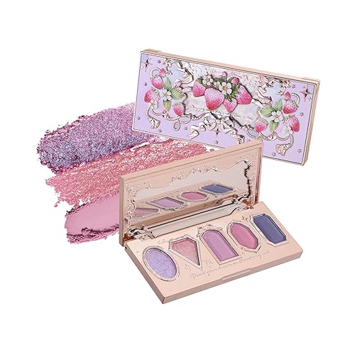 Flower Knows Violet Strawberry Rococo Eyeshadow Palette,Purple Pink Makeup Palette with 3 Matte + 2 Shimmer Shades,Blendable Smooth Cute Eye Makeup,0.21 Oz(Starmoon Strawberry) - G01 Starmoon Strawberry - 0.21 Ounce (Pack of 1)