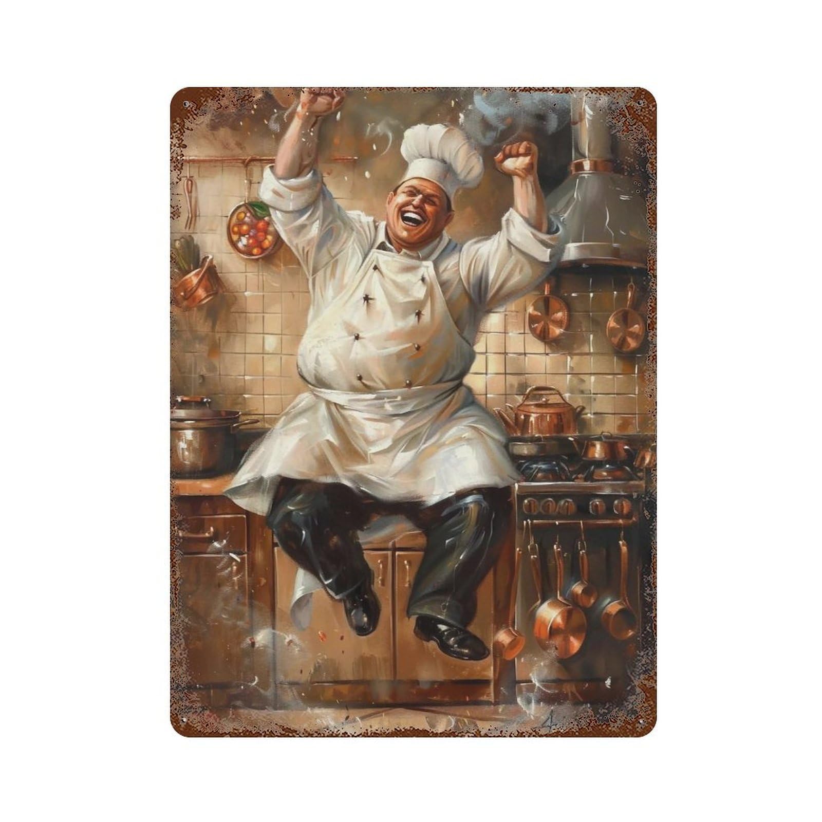YHGERTKU Happy Laughing Cook Retro Bistro Kitchen 03 Wall Art Retro Iron Vintage Metal Tin Sign Poster Modern Decor for Living Rooms Gift 40x30cm
