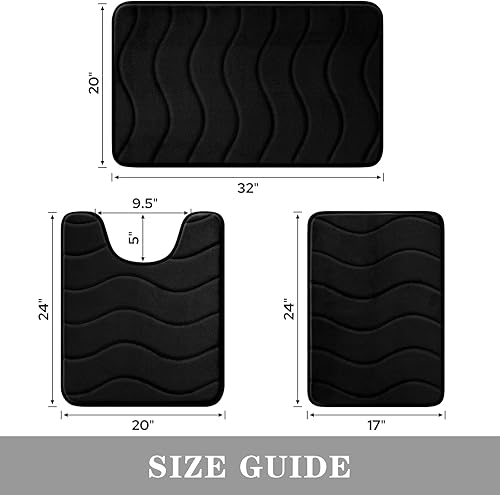 Miniatura 3 de BYSURE Juego de 3 alfombras de baño de espuma viscoelástica, antideslizantes, extra absorbentes, peludas, suaves y secas para baño, juego de