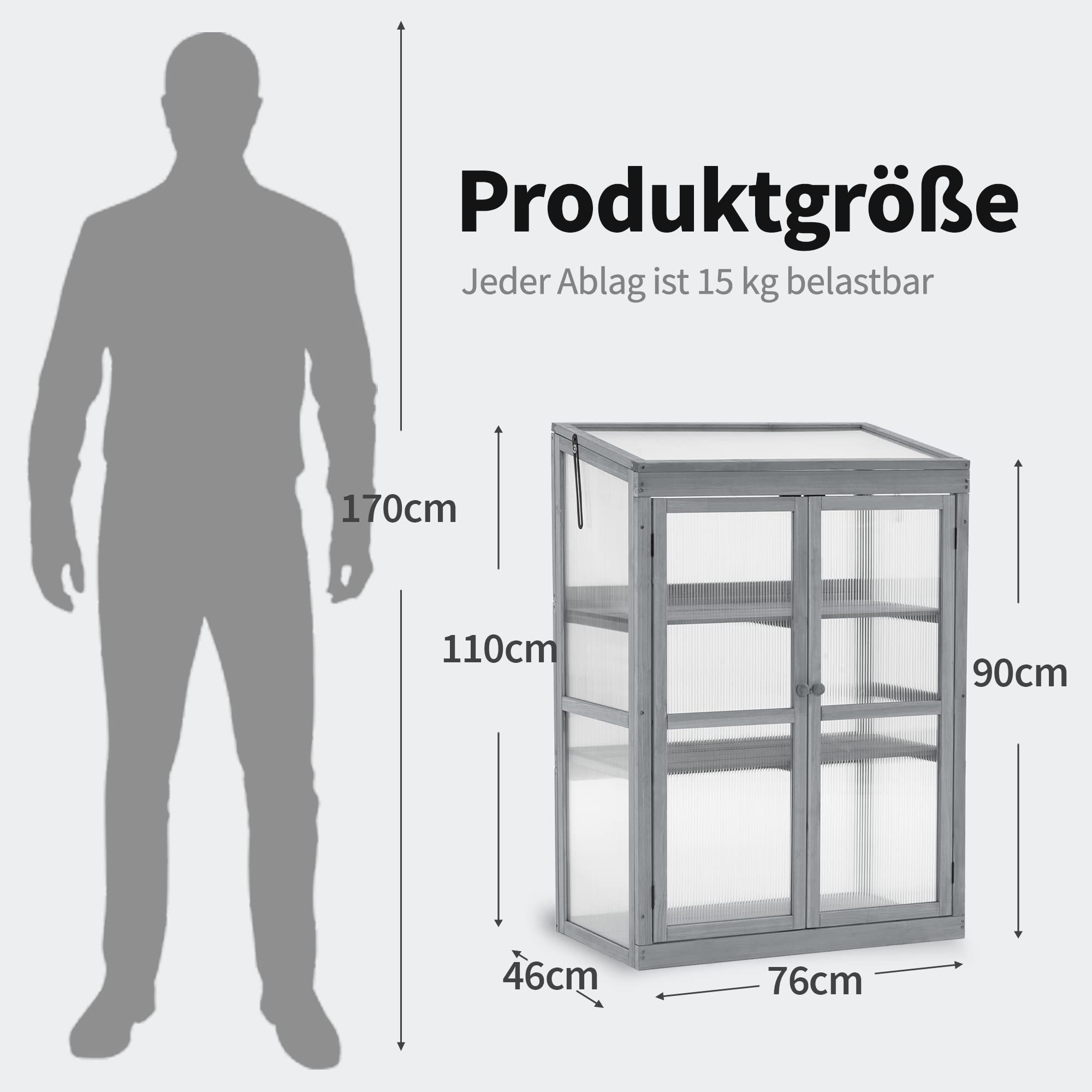 M MCombo Serra per aiuola in legno, per balcone e giardino, piccola serra Greenhouse, decorazione invernale, 0760 (Grigio)