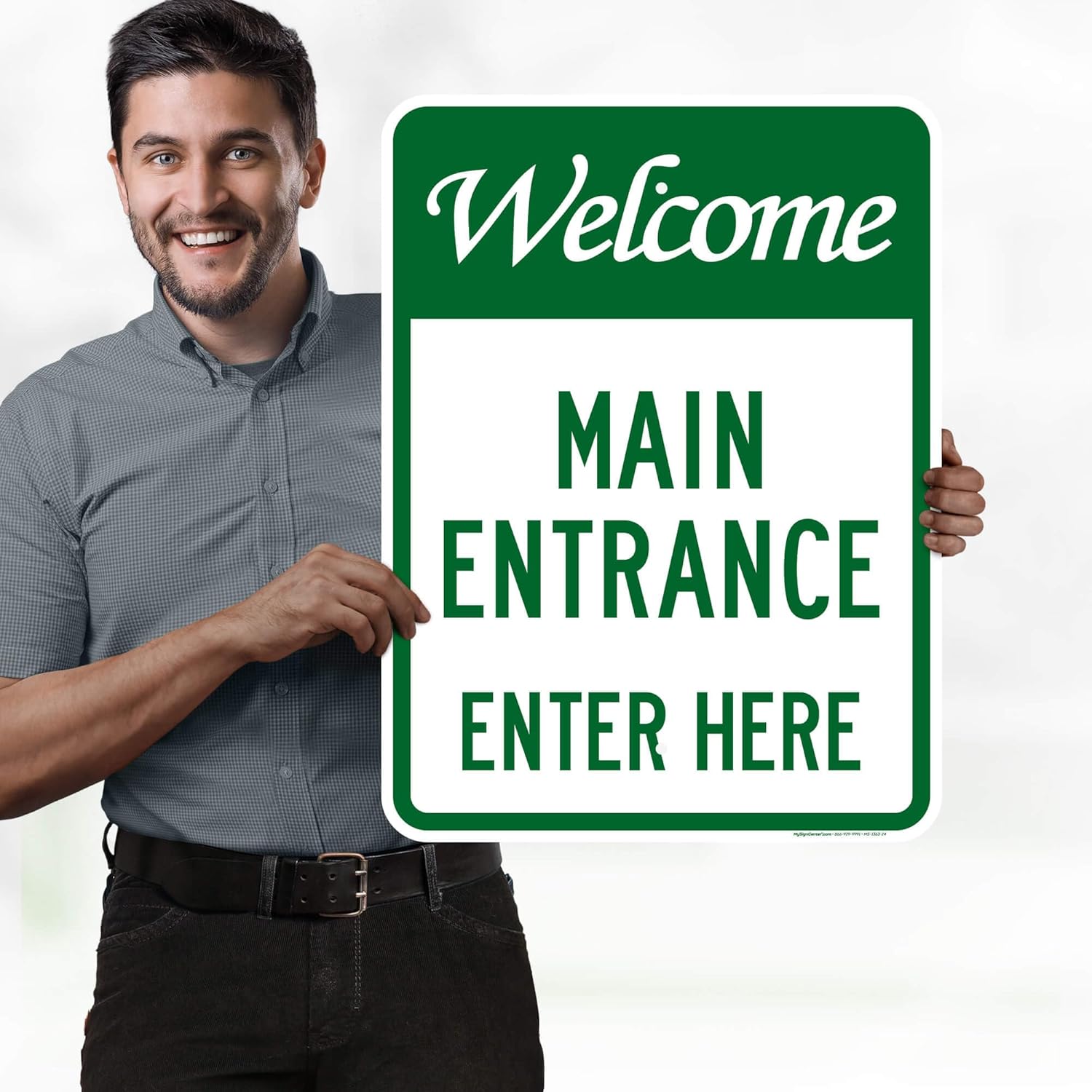 Welcome Main Entrance Enter Here Sign, 18x24 Inches, Rust Free .063 Aluminum, Fade Resistant, Made in USA by My Sign Center