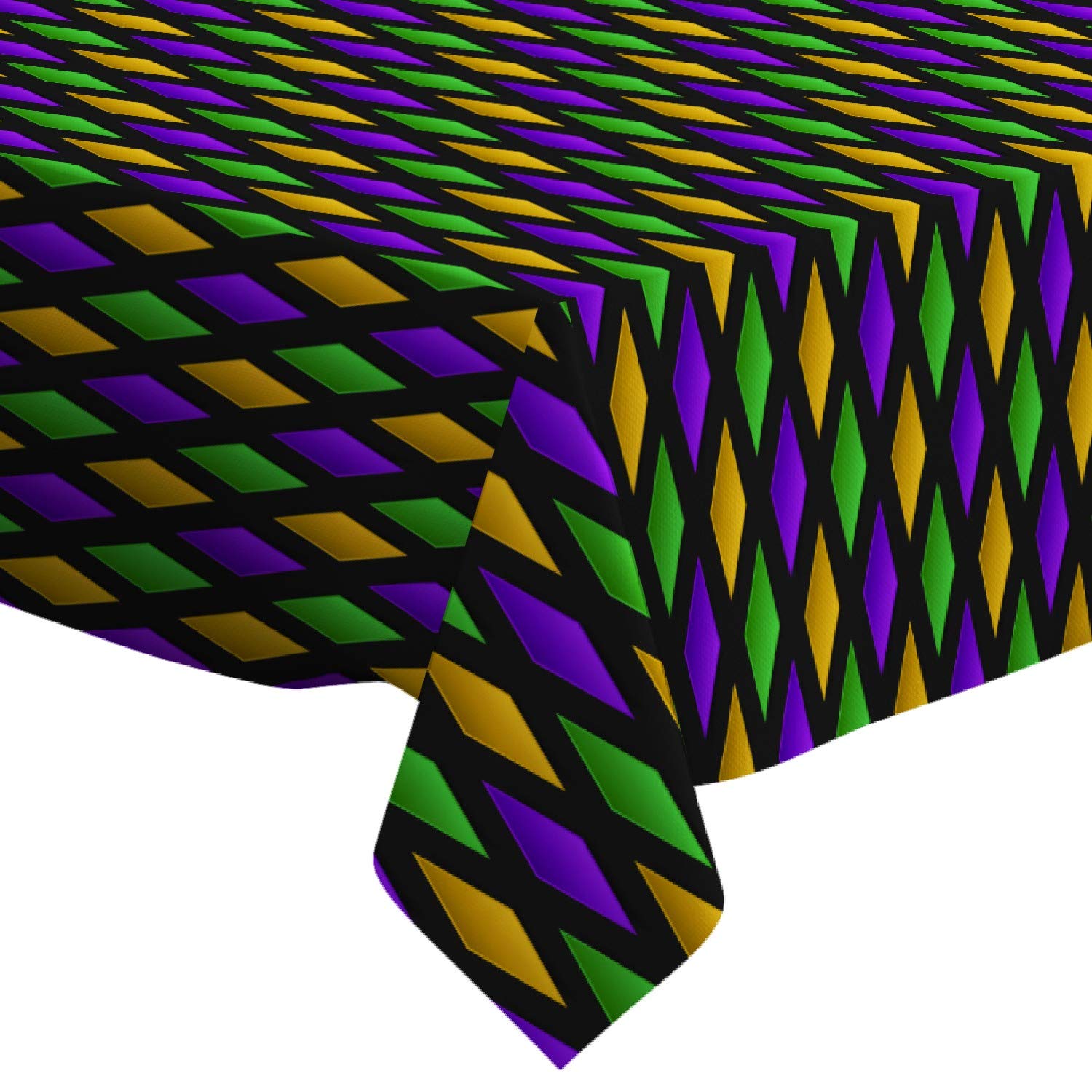 Q-Beans Rectangle Decorative Tablecloth [Size: 52 x 70 inch], Washable and Reusable Table Cloth Cover for Indoor and Outdoor (Traditional Mardi Gras)