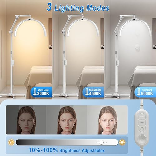 Miniatura 4 de CGBE Luz de pestañas ajustable en altura para pestañas: lámpara de esteticista con base rodante para facial para esteticista profesional - Luz