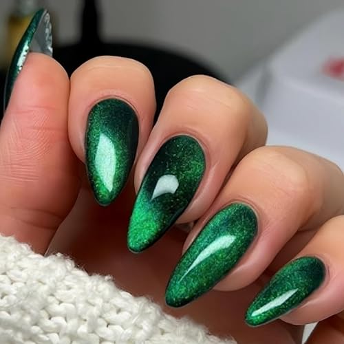 Green Cat Eye Press on Nails Almond Medium Fake Nails
