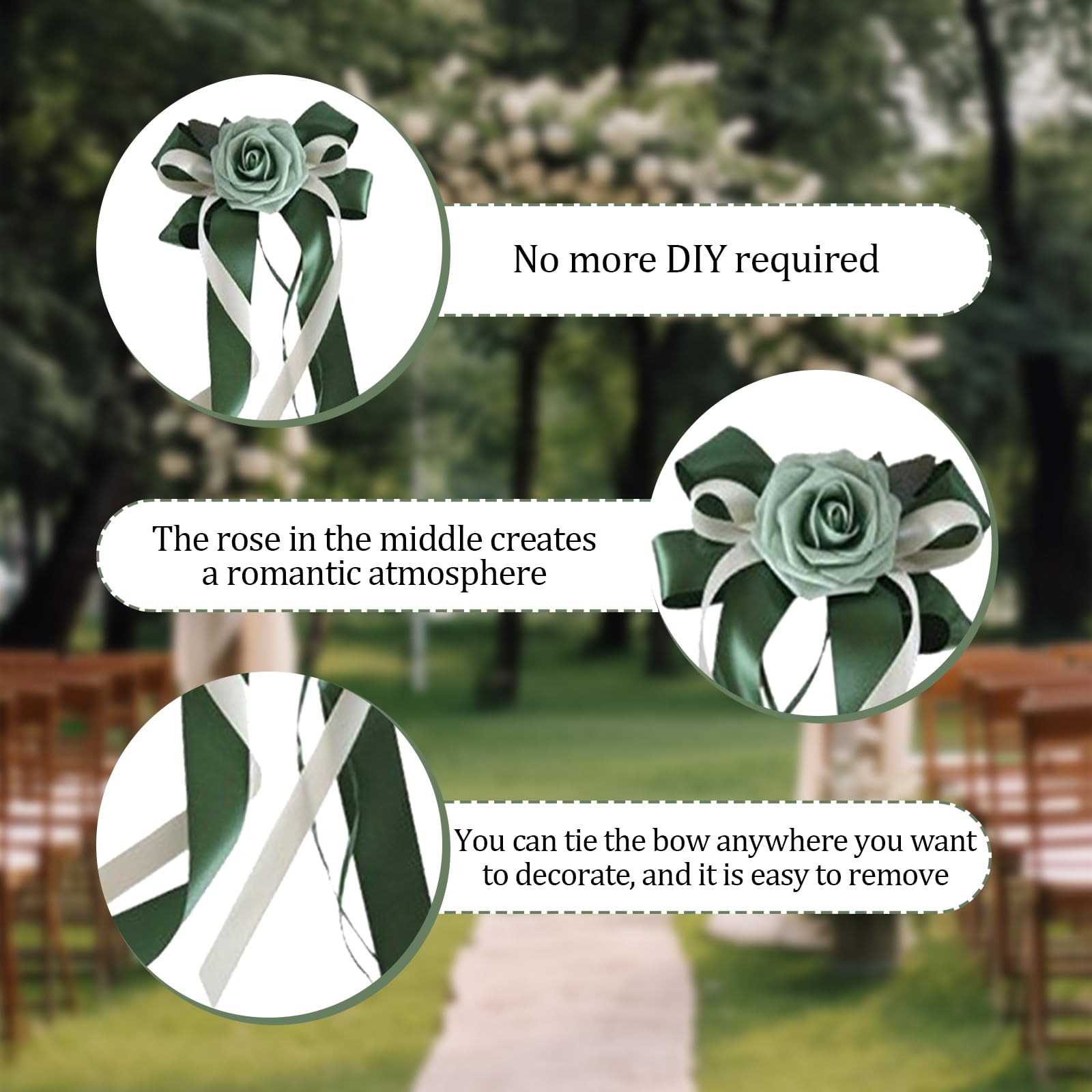Lot de 4 Noeud Voiture Mariage, Décoration de Voiture de Mariage, Ruban Satin Decoration Mariage, Simulation de Rose, pour Mariage, Fête