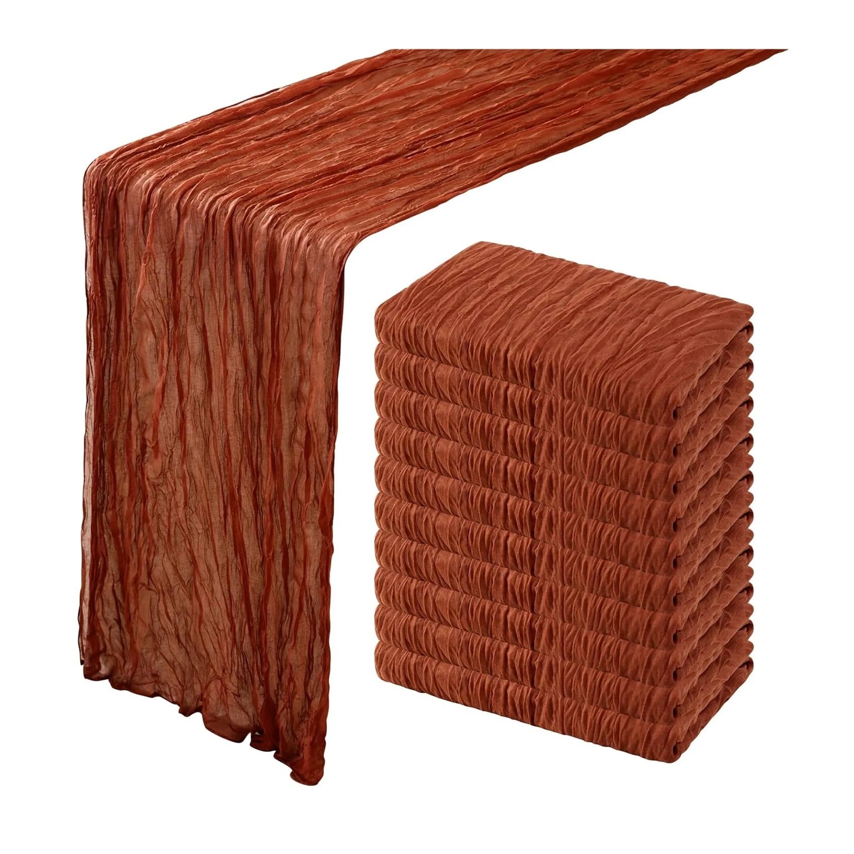 Chiffon Table Runner 10 PCS Table Runner Gauze Crepe Cheese Cloth Wedding Decoration Party Farmhouse Tabledecor House Warming(Rust,90x400cm)