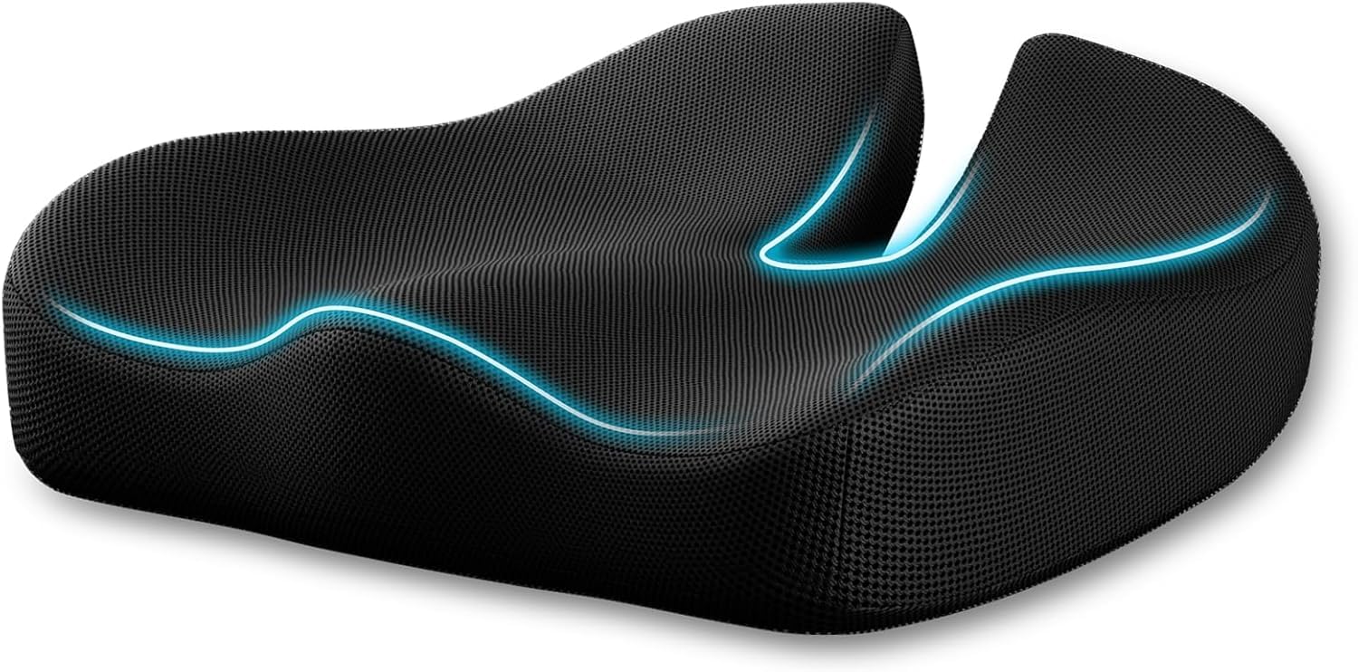 9villa Pro Coccyx Seat Cushion, Extra Large Memory Foam Cushion for Office Chair Cushions, Ergonomic Cushions Pad Pillow for Pressure Relief Sciatica & Pain Relief for Long Sitting (Black)