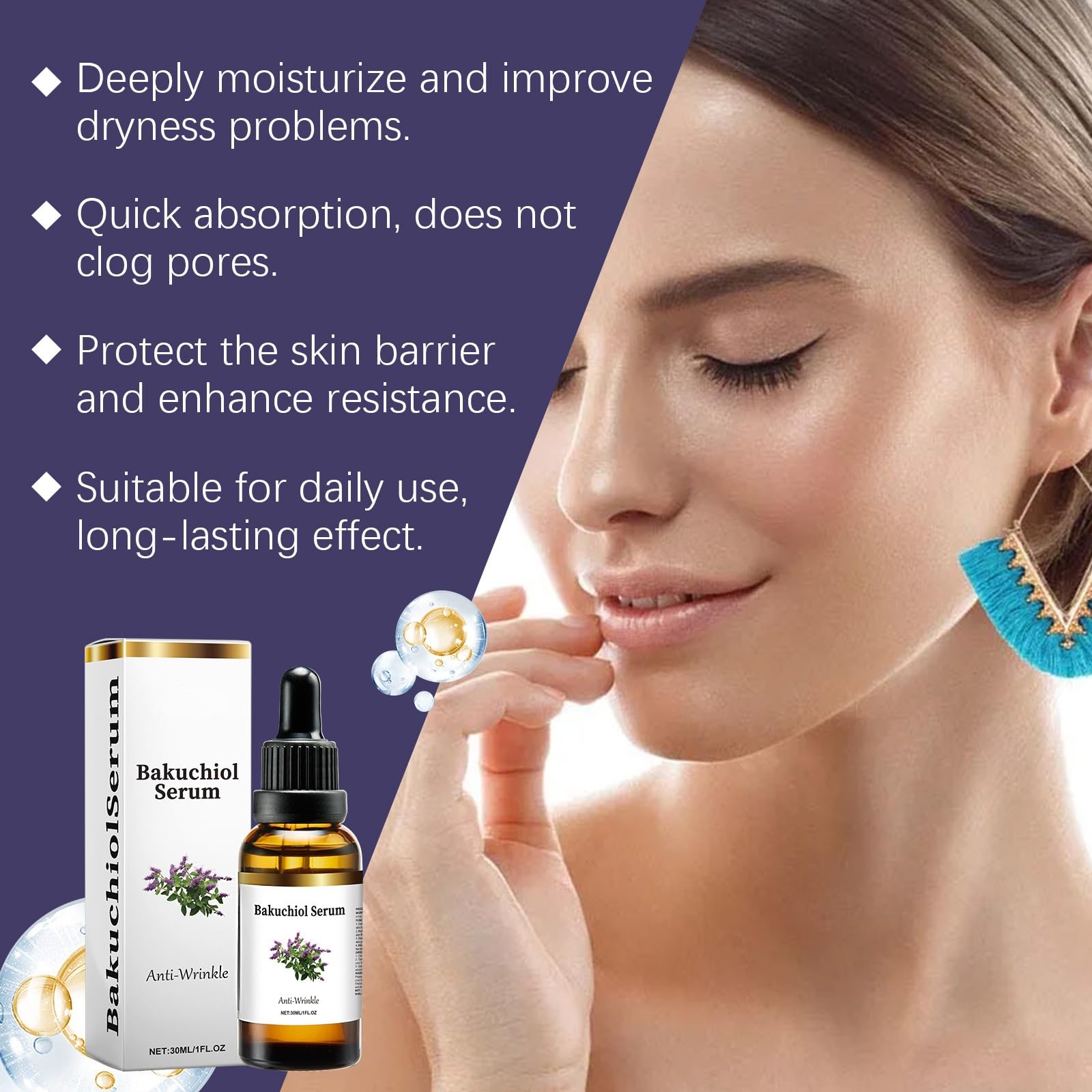 Olio di bakuchiol biologico spremuto a freddo, siero idratante per il viso, olio viso leggero idratante e rassodante, trattamento naturale anti-età per tutti i tipi di pelle.,2PCS