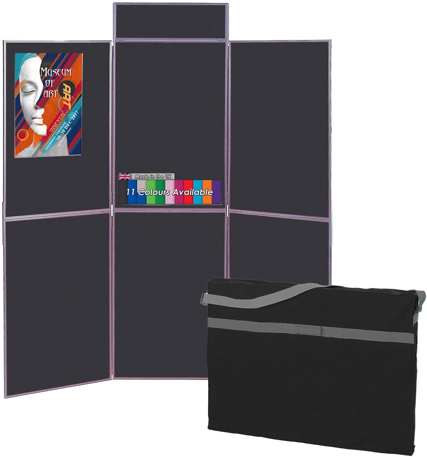 Wonderwall Floor Standing 6 Panel Folding Display Panel Kit with Bag & Header, BlackLoop Nylon Fabric, Grey PVC Frame - 11 Colours - for Schools, Exhibitions, Offices, Healthcare & Hubs