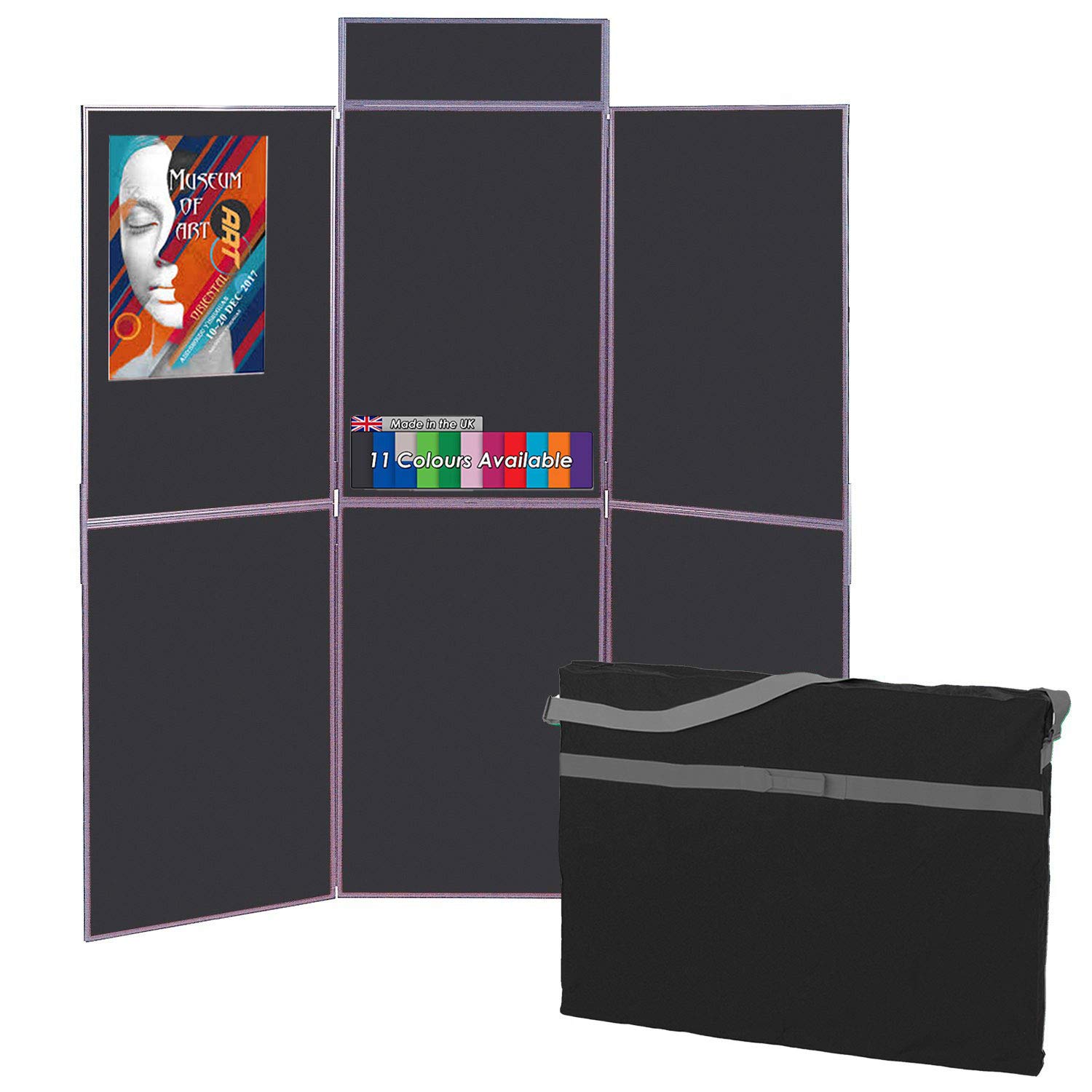 Exhibition Panel Display Kit with 6 Panels, Bag & Header | 11 Colours - for Schools, Exhibitions, Offices (Black with Grey Frame)