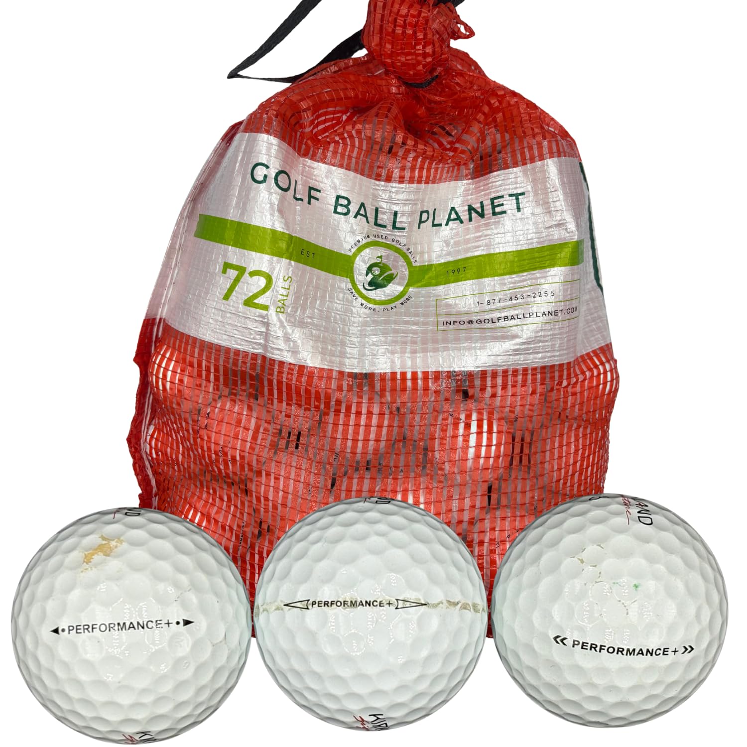 Golf Ball Planet 72 gebrauchte Golfbälle für Kirkland im Netzbeutel 3A/2A Zustand