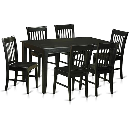 East West Furniture DUNO7-BLK-W 7 Piece Kitchen Table Set Consist of a Rectangle Dining Table and 6 Dining Chairs, 36x60 Inch, Black