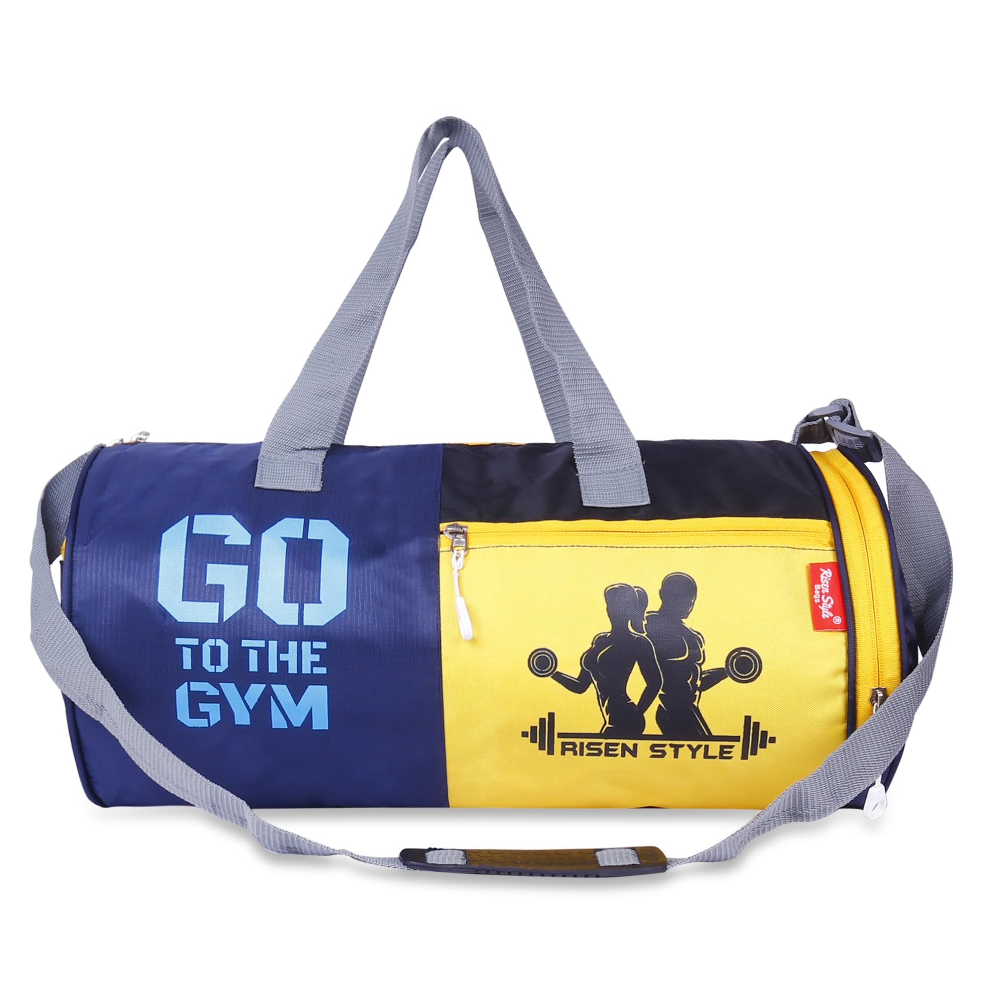 Gym Duffle Bag, Navy Blue and Yellow, Athletic Sports Bag with Shoe Compartment, Motivational Graphics-image-14