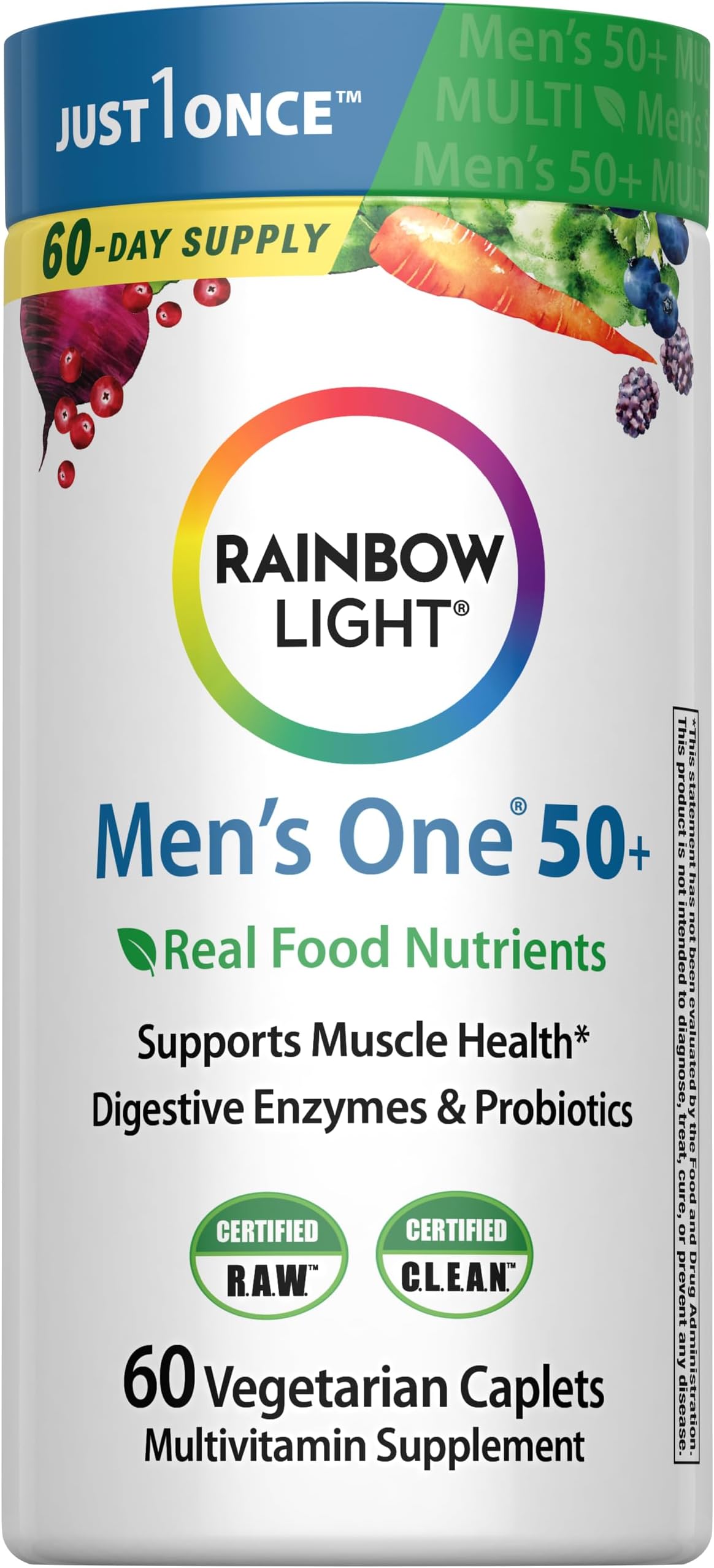 Rainbow Light Multivitamin for Men 50+, Vitamin C, D & Zinc, Probiotics, Men's One 50+ Multivitamin Provides High Potency Immune Support, Non-GMO, Vegetarian, 60 Tablets