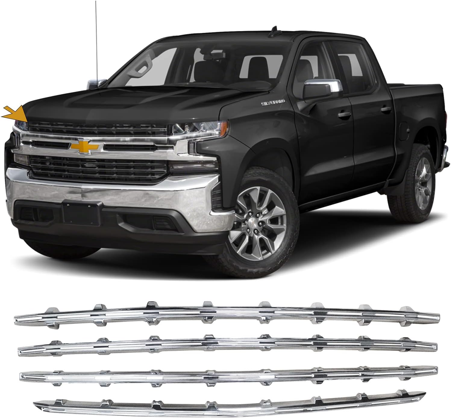 NINTE Grille Overlay Fits for Chevy Silverado 1500 LT RST Models 2019 2020 2021 2022 ABS Chrome Snap On Trim Billet Grille Covers Inserts 4pcs