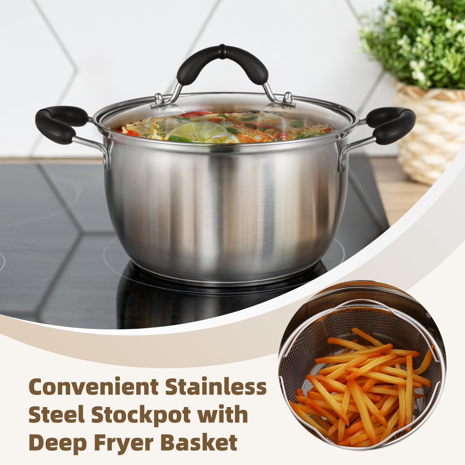Deep Fryer Pot with Fry Basket, Multi-Layer Stainless Steel Pot with Lid and Anti-Scald Handles, Ideal for Home Kitchens