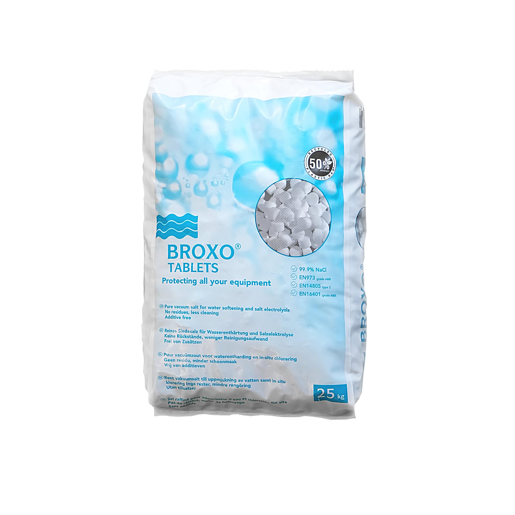 BROXO® Tablets Regeneriersalz, Siedesalztabletten für Wasserenthärtungsanlagen, 99,9% NaCl, 25 kg