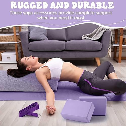 Miniatura 5 de Juego de 4 almohadas de yoga con correa, cómoda almohada de meditación para yoga restaurativo, antideslizante, bloques de yoga reutilizables para