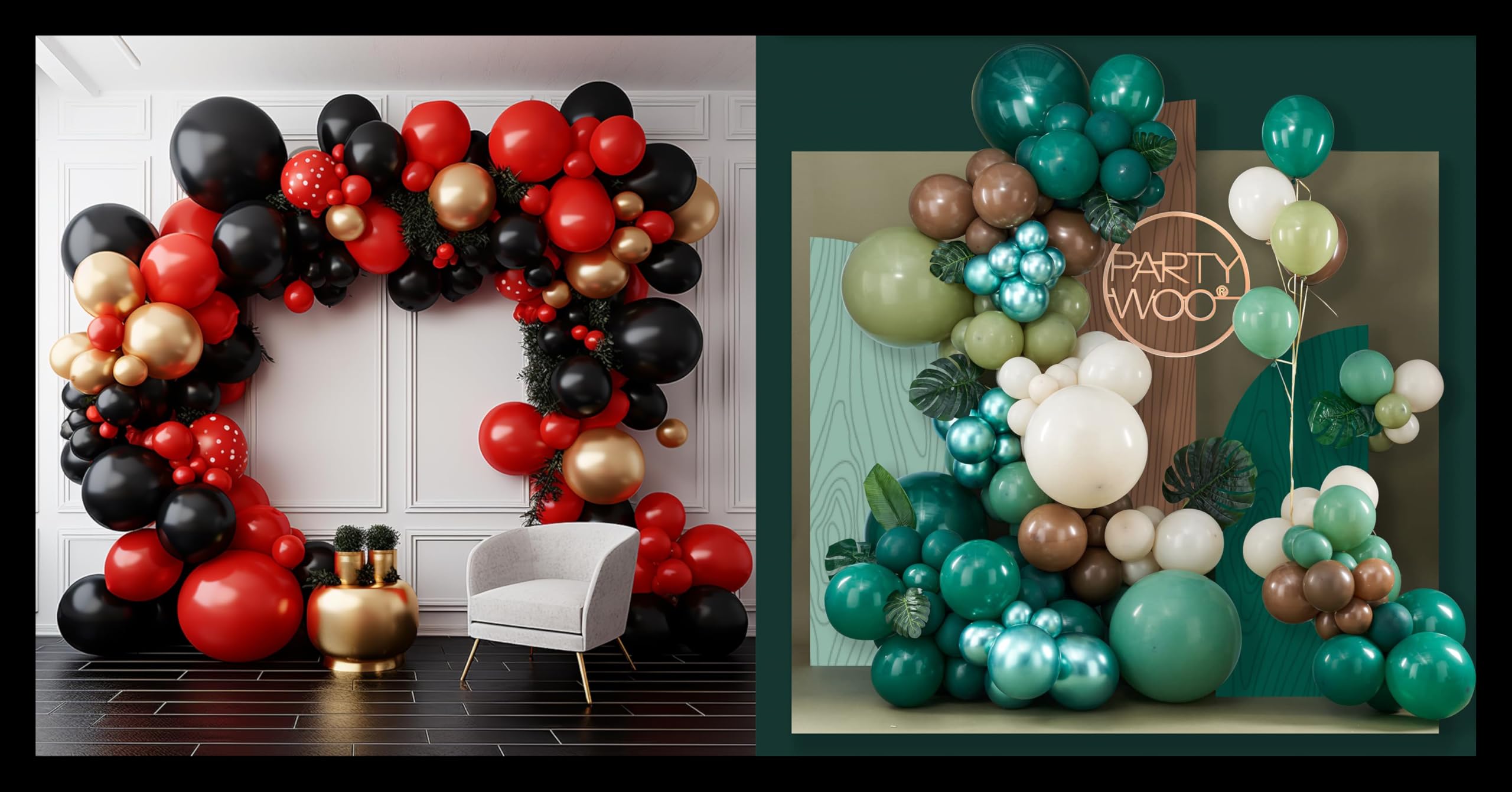 PartyWoo Red Black Gold Balloons 140 pcs and PartyWoo 140 pcs Emerald Green Balloon Arch Kit