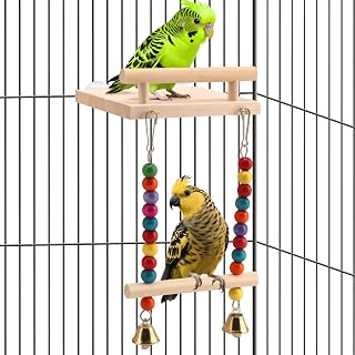 CZWESTC Natural Wood Bird Perch Swing - Adjustable Platform Gym for Budgies, Cockatiels, Parakeets & Small Birds