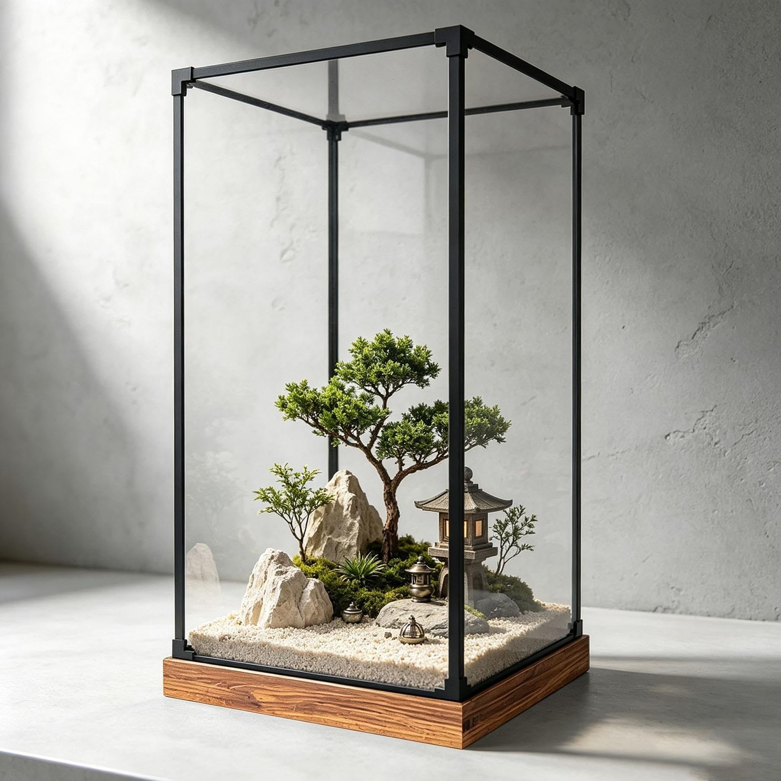 Vetrina Espositiva Vetrina Alta con Struttura in Metallo e Base Spessa | Custodia Protettiva Trasparente in Acrilico per Miniature, Statuette, Peluche, Book Nook(15x15x20cm(6x6x8in))