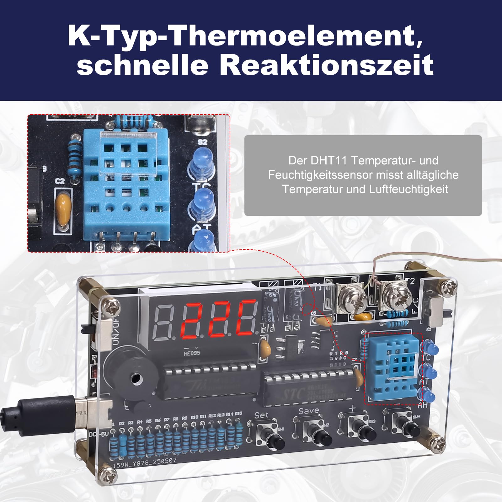 Thermomètre hygromètre à souder DIY DC 4,5 V-5 V -50 ℃ ~ 450 ℃ thermocouple numérique de type K Mini thermo-hygromètre électronique Kit de construction pour bureau, garage ou serre formation
