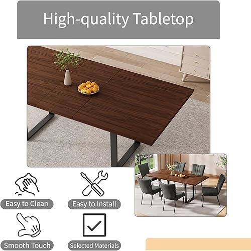 Miniatura 7 de Combinación de mesa de comedor y silla moderna extensible de 63 a 79 pulgadas, juego de mesa de comedor familiar de 6/8 personas, tablero de mesa de