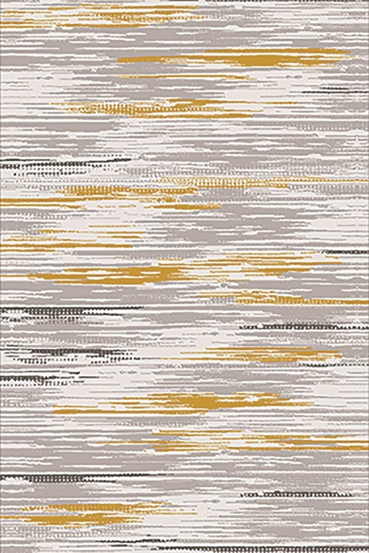 Pelangi Gri Desenli Hardal Detaylı Yıkanabilir Kaymaz Taban Leke Tutmaz Modern Salon Halısı Ve Yolluk, Sarı-Gri 160 x 240, 135819816024005