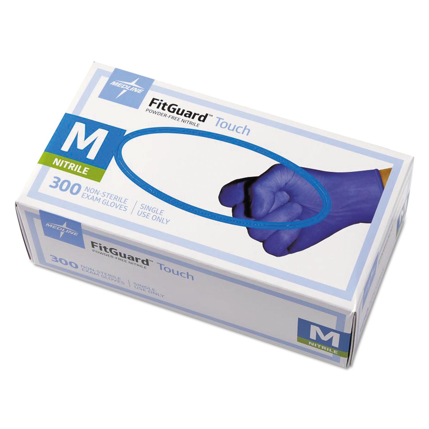 Medline FitGuard Touch Nitrile Exam Gloves, Disposable, Powder-Free, Cobalt Blue, Medium, Box of 300