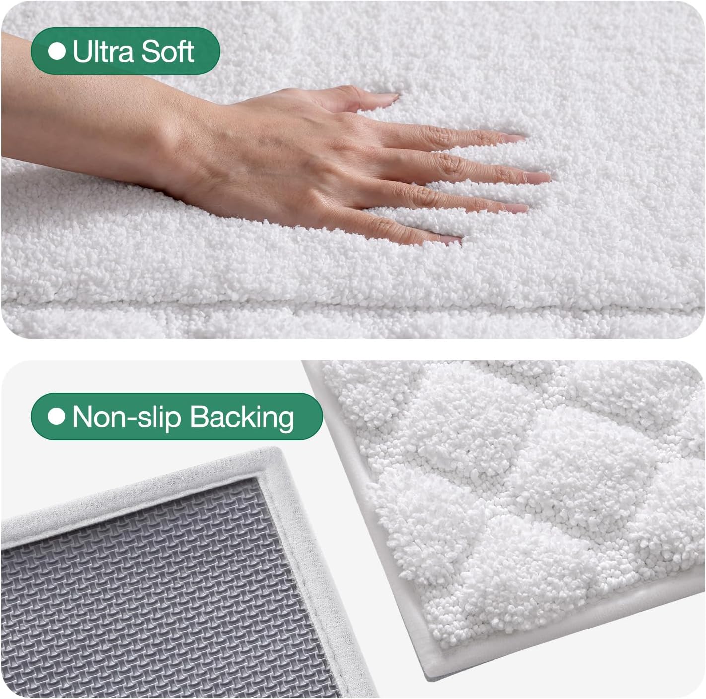 LUMI Bathroom Rugs, Ultra Soft Absorbent Bath Mat for Shower, Non Slip Washable Bath Rugs with Rubber Backing, Microfiber Plush Quick Dry Floor Mat for Bathtub, Floor, White, 24x43 - Image 6