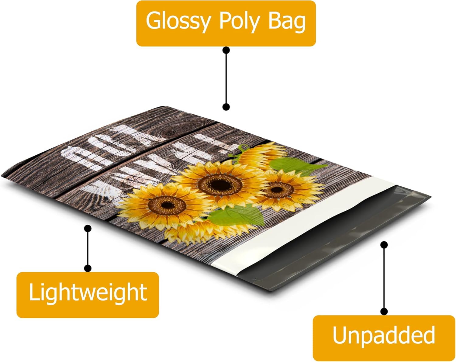 10x13 (100) Sunflower Thank You Fall Designer Poly Mailers Waterproof Self Sealing Tear Resistant Polymailers Shipping Envelopes Premium Printed Bags For Small Businesses
