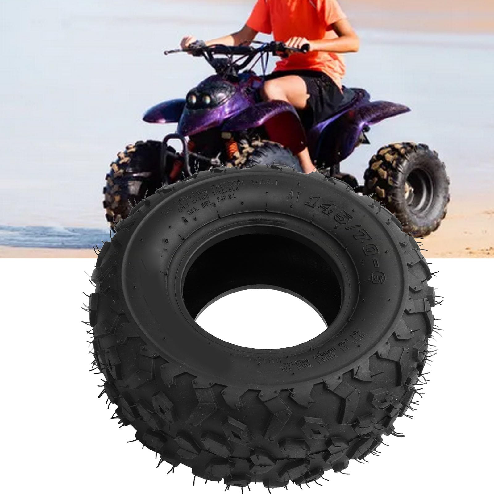 Pneu Tubeless 145/70‑6 Pour ATV UTV Go Kart, Pneus Tout Terrain en Caoutchouc Épais Anti Crevaison Antidérapant