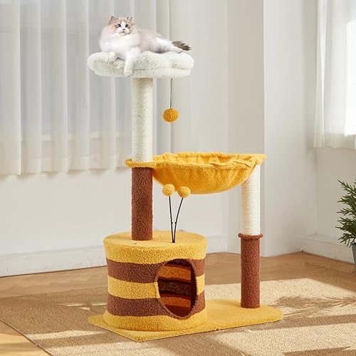 Miniatura 7 de Erinnyees Pequeño árbol para gatos de interior, juguetes modernos para gatos con superficies de sisal y bola oscilante interactiva, torre