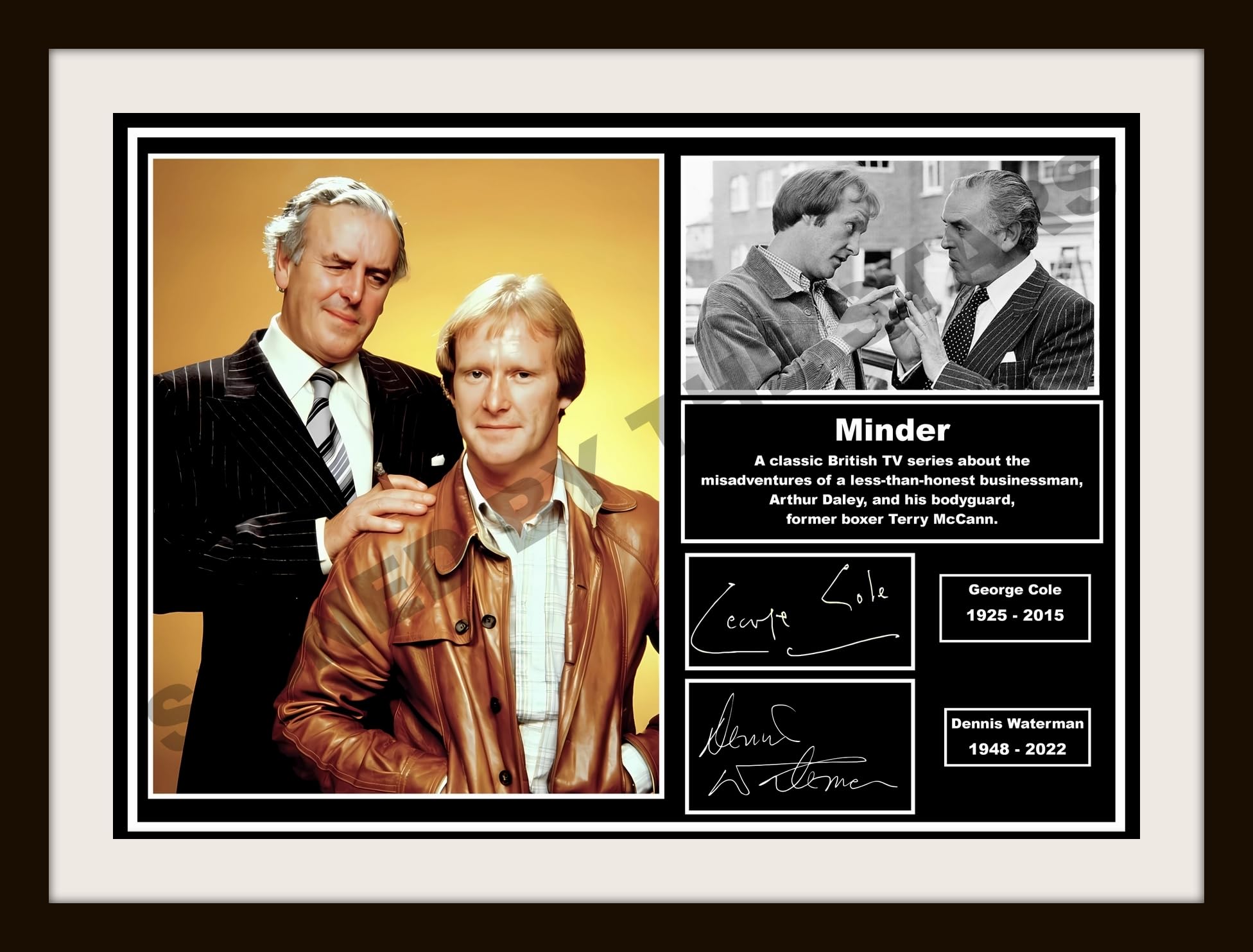Minder TV Series Tribute Autographed Print, A4 Size, George Cole & Dennis Waterman