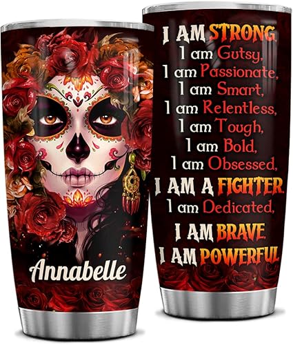 wowcugi Dia De Los Muertos Regalos Personalizado Mexicano Calavera de Azúcar Chica Vaso de Acero Inoxidable 20oz 30oz Vasos de Viaje Día de los